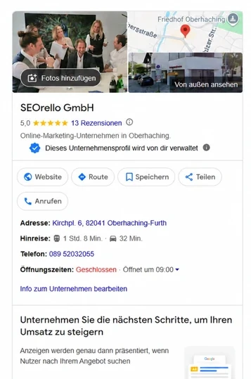 Optimiertes Google Unternehmensprofil – lokale Sichtbarkeit mit SEOrello