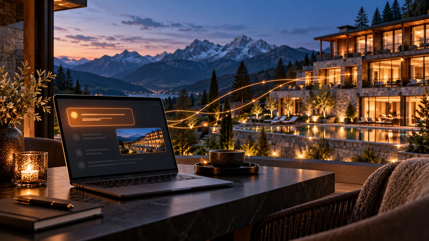 Konzeptbild eines Wellnesshotels und seiner Sichtbarkeit in einer KI-Suche